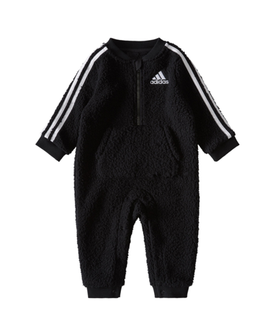 Adidas Originals Baby Boys Long Sleeve Fleece 3 Stripe Coverall In Black