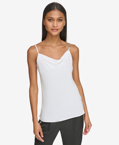 Karl Lagerfeld Women's Rhinestone-strap Cowl-neck Camisole In Soft White