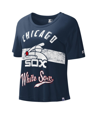 Starter Women's  Navy Distressed Chicago White Sox Cooperstown Collection Record Setter Crop Top