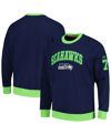 TOMMY HILFIGER MEN'S TOMMY HILFIGER COLLEGE NAVY, NEON GREEN SEATTLE SEAHAWKS REESE RAGLAN TRI-BLEND PULLOVER SWEAT