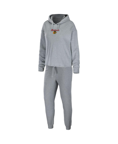Wear By Erin Andrews Women's  Heather Gray Chicago Blackhawks Logo Pullover Hoodie And Pants Sleep Se