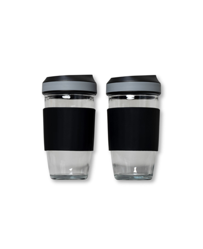 Genicook Set Of 2 Borosilicate Coffee Cup With Silicone Wrap, 16.2 oz In Black