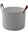 ORNAVO HOME EXTRA LARGE ROUND COTTON ROPE STORAGE BASKET LAUNDRY HAMPER WITH LEATHER HANDLES