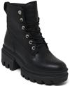 Timberland Everleigh Tb0a41s7 015 Womens Black Leather Lace Up Combat Boots Up74 In Jet Black