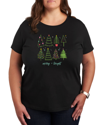 Air Waves Trendy Plus Size Christmas Tree Graphic T-shirt In Black