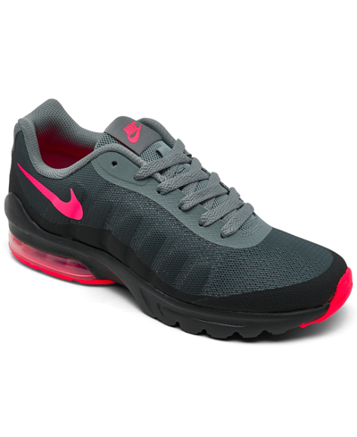 Nike Kids' Big Girls Air Max Invigor Running Sneakers From Finish Line In Black/racer Pink/cool Grey