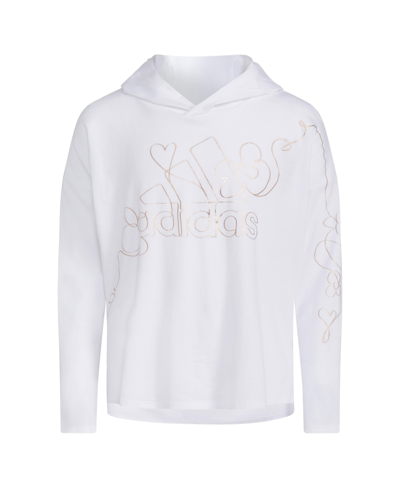 Adidas Originals Kids' Big Girls Long Sleeve Hooded Graphic T-shirt In White