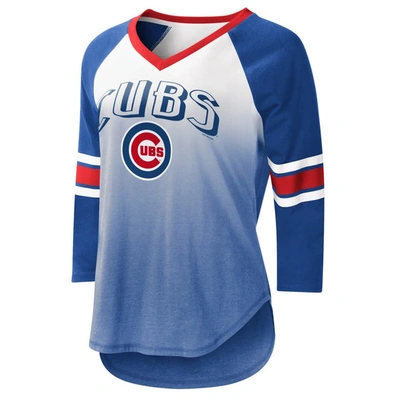 G-iii 4her By Carl Banks Women's  White, Royal Chicago Cubs Lead-off Raglan 3/4-sleeve V-neck T-shirt In White,royal