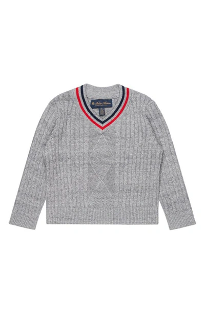 Brooks Brothers Kids' Cable Cotton V-neck Sweater In Grey