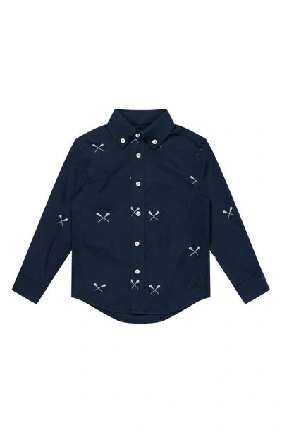 Brooks Brothers Kids' Lacrosse Print Cotton Button-down Shirt In Navy