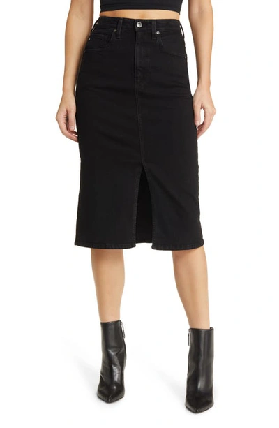 Ag Tefi High-rise Denim Midi Skirt In Black Cast