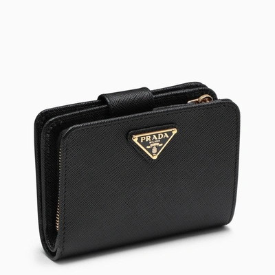 Prada Black Saffiano Leather Small Continental Wallet Women In Brown
