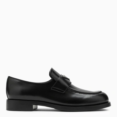Prada Chocolate Black Leather Loafer Women In Brown