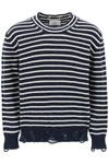 AMI ALEXANDRE MATTIUSSI AMI PARIS STRIPED SWEATER WITH DESTROYED DETAILING