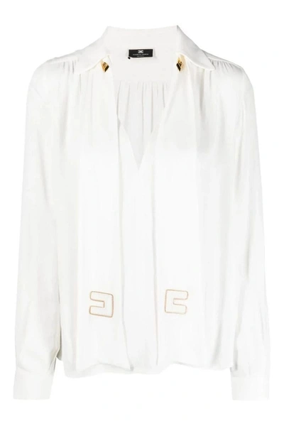 Elisabetta Franchi Attached-scarf Logo-appliqué Blouse In White