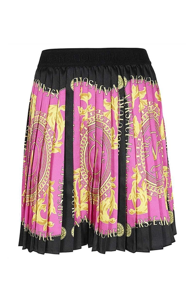 Versace Jeans Couture Logo Couture Pleated Miniskirt In Pink