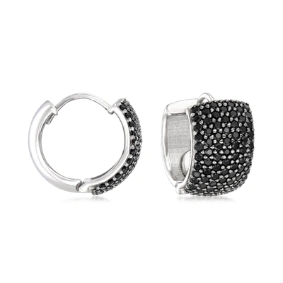 Ross-simons Black Spinel Huggie Hoop Earrings In Sterling Silver