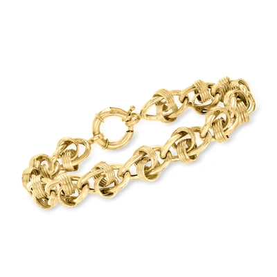 Ross-simons 14kt Yellow Gold Ribbed Rolo-link And Oval-link Bracelet In Multi