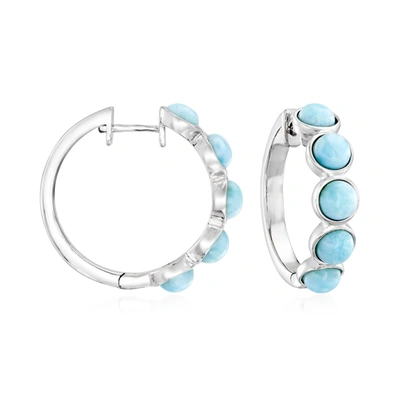 Ross-simons Larimar Hoop Earrings In Sterling Silver In Blue