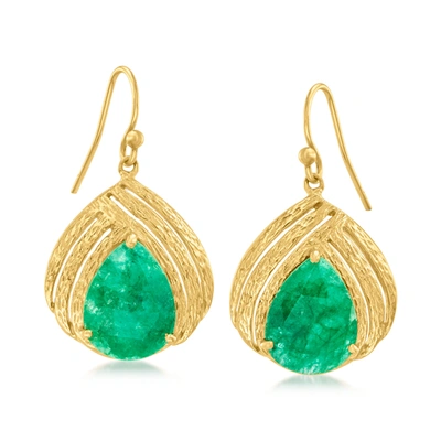 Ross-simons Emerald Drop Earrings In 18kt Gold Over Sterling In Green