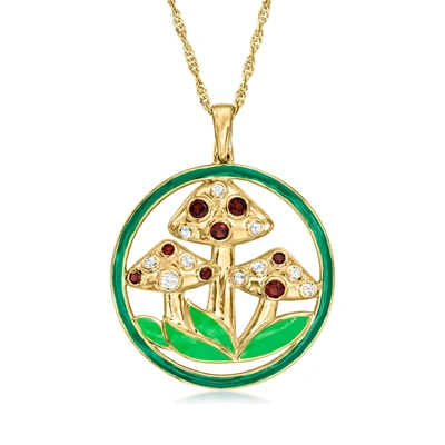 Ross-simons White Topaz And . Garnet Mushroom Pendant Necklace With Green Enamel In 18kt Gold Over Sterling