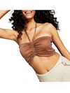 Royalty By Maluma Womens Ruched Halter Tie Neck Strapless Top In Gold