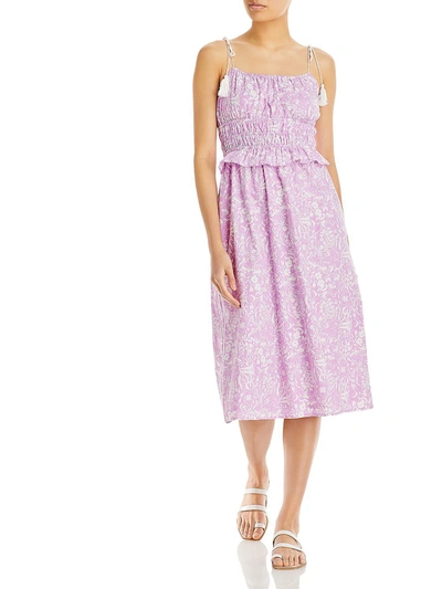 Aqua Womens Cotton Floral Midi Dress In Purple