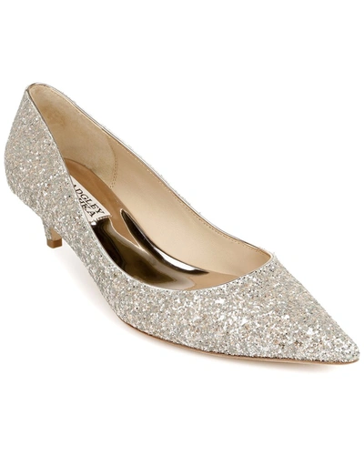 Badgley Mischka Madison Ii Kitten-heel Glitter Pumps In Silver