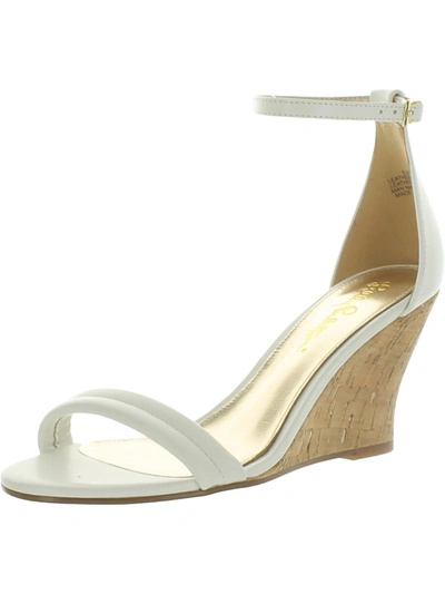 Lilly Pulitzer Jenna Womens Leather Buckle Wedge Sandals In White