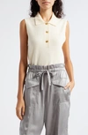 Ganni Sleeveless Polo Shirt In Alabaster Gleam