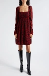 Ganni Red Printed Georgette Mini Dress In Syrah