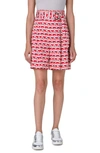 AKRIS PUNTO FIORELLINA FLAMINGO DOT PRINT BELTED COTTON BERMUDA SHORTS