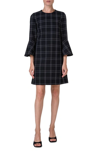 Akris Punto Window Check 3/4-sleeve Cotton-blend Canvas Shift Dress In Black