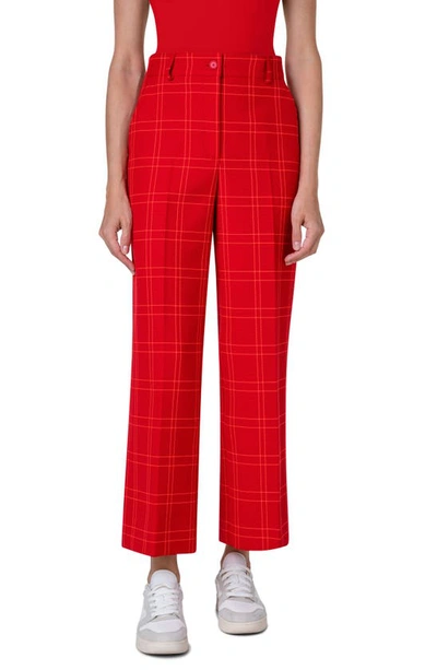 Akris Punto Chiara Window Check Cotton-blend Canvas Straight Ankle Pants In Red