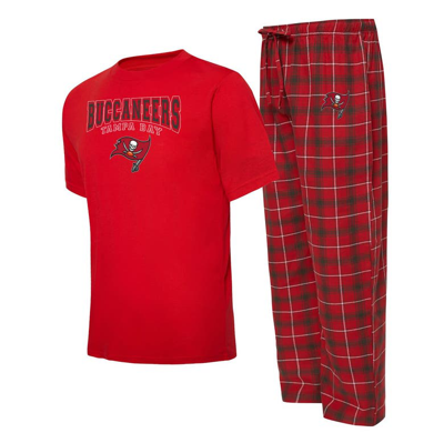 Concepts Sport Men's  Red, Pewter Tampa Bay Buccaneers Arctic T-shirt And Pyjama Trousers Sleep Set In Red,pewter