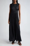 Ulla Johnson Delia Sleeveless Pleated Satin Gown In Noir