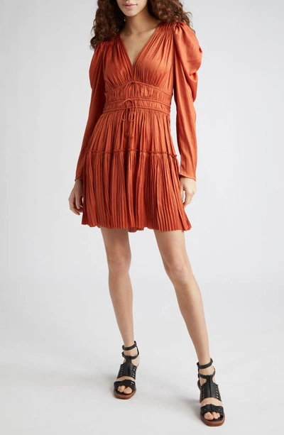 Ulla Johnson Lu Puff-sleeve Pleated Satin Mini Dress In Alexandrite