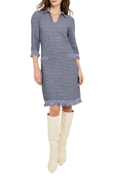 Misook Fringe-trim Tweed Knit Midi Dress In Multi