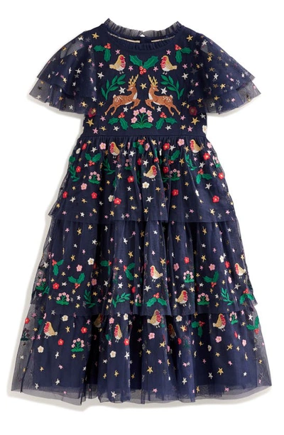 Mini Boden Kids' Tulle Embroidered Party Dress French Navy Girls Boden