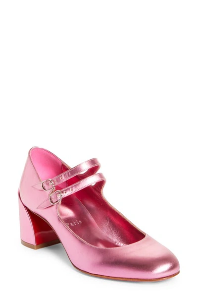 Christian Louboutin Miss Jane Red Sole Double-buckle Pumps In Pink