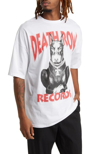 Death Row Records Doberman Chain Cotton Graphic T-shirt In White