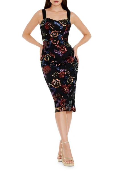 Dress The Population Nicole Sequin Floral Body-con Dress In Black Multi