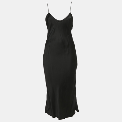 Pre-owned Saint Laurent Black Crepe V-neck Strappy Maxi Dress S