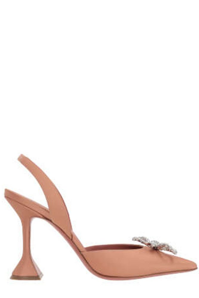 Amina Muaddi Rosie Pointed Toe Slingback Pumps In Beige