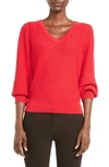 Nic + Zoe Vital Balloon Sleeve Recycled Cotton Blend Sweater In Poppy Red
