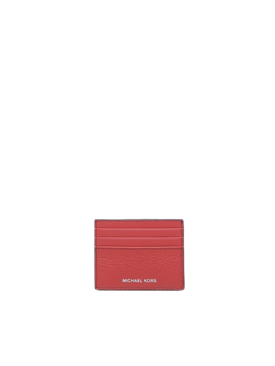Michael Michael Kors Hudson Grained Leather Card Holder In Crimson