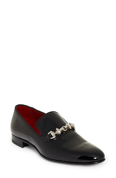 Christian Louboutin Men's Equiswing Spike-embellished Patent Leather Loafers In Black Lin Loubi