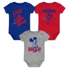 Outerstuff Baby Boys And Girls Royal, Red, Gray New York Giants Three-piece Disney Game Time Bodysuit Set In Royal