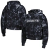 The Wild Collective Black Las Vegas Raiders Tie-dye Cropped Pullover Hoodie In Black