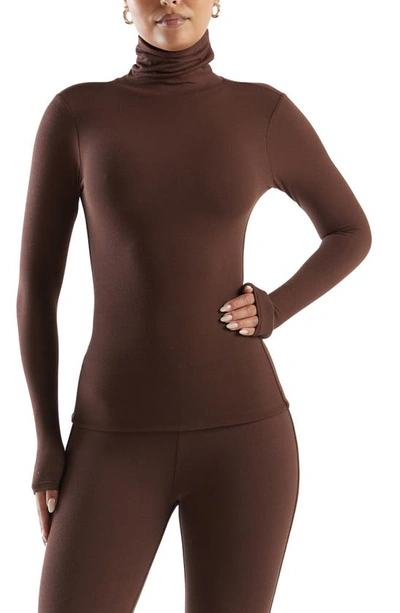 N By Naked Wardrobe Rib Crewneck Long Sleeve Top In Chocolate